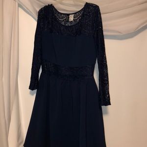 H&M navy blue lace skater dress